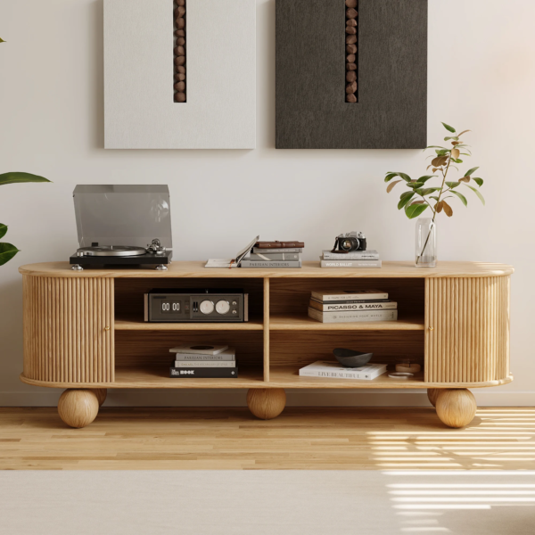 Modanio Stria Oval Fluted TV Console with Storage - Modanio