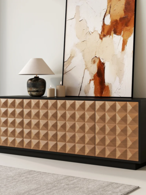Modanio Modern Black & Natural Geometric Design TV Console with Storage - Modanio