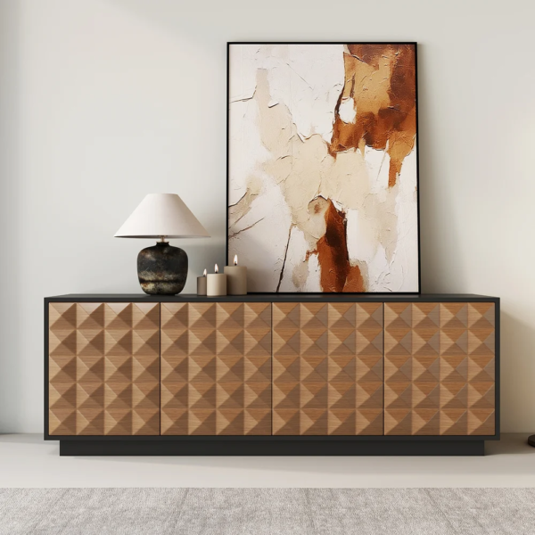 Modanio Modern Black & Natural Geometric Design TV Console with Storage - Modanio