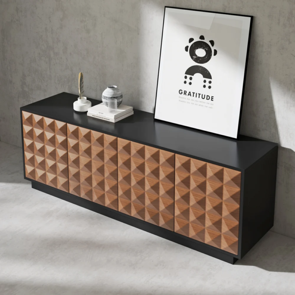 Modanio Modern Black & Natural Geometric Design TV Console with Storage - Modanio