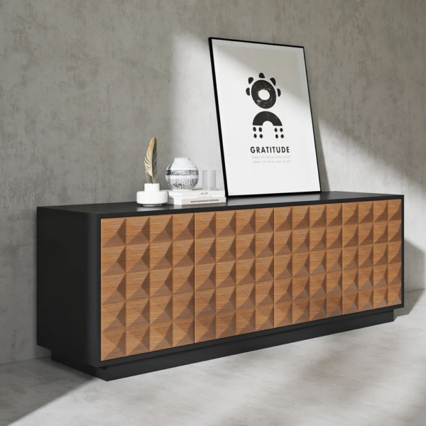 Modanio Modern Black & Natural Geometric Design TV Console with Storage - Modanio