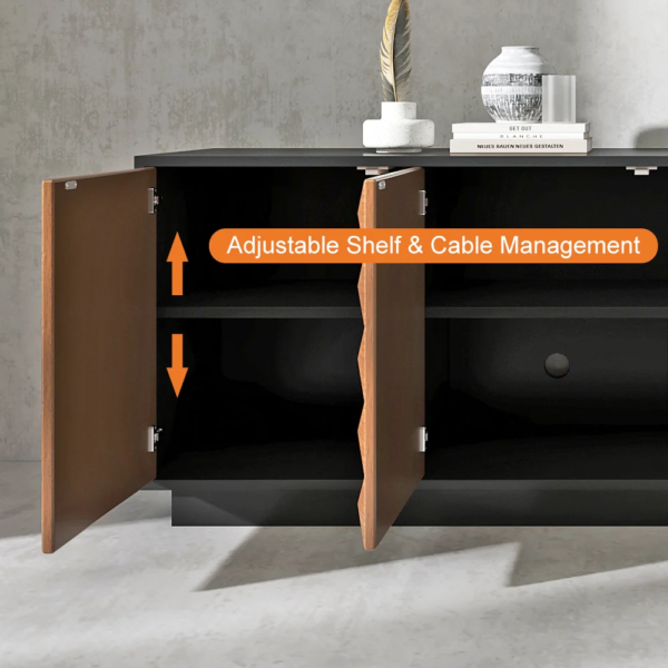 Modanio Modern Black & Natural Geometric Design TV Console with Storage - Modanio