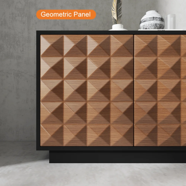 Modanio Modern Black & Natural Geometric Design TV Console with Storage - Modanio