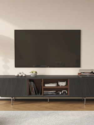 Modanio Modern Black TV Lowboard Console with Open Storage Space. - Modanio