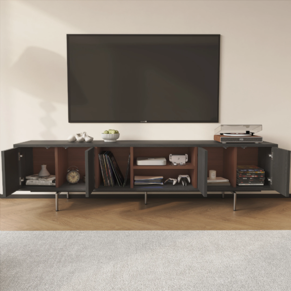 Modanio Modern Black TV Lowboard Console with Open Storage Space. - Modanio