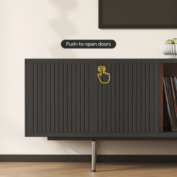 Modanio Modern Black TV Lowboard Console with Open Storage Space. - Modanio