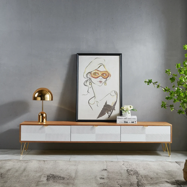 Modanio Modern Nordic Wood TV Console With Fluted Design with 3 Drawers - Modanio