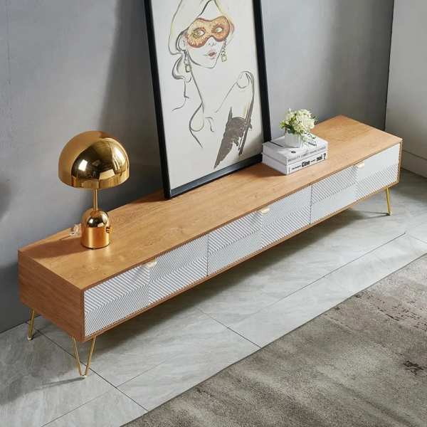Modanio Modern Nordic Wood TV Console With Fluted Design with 3 Drawers - Modanio