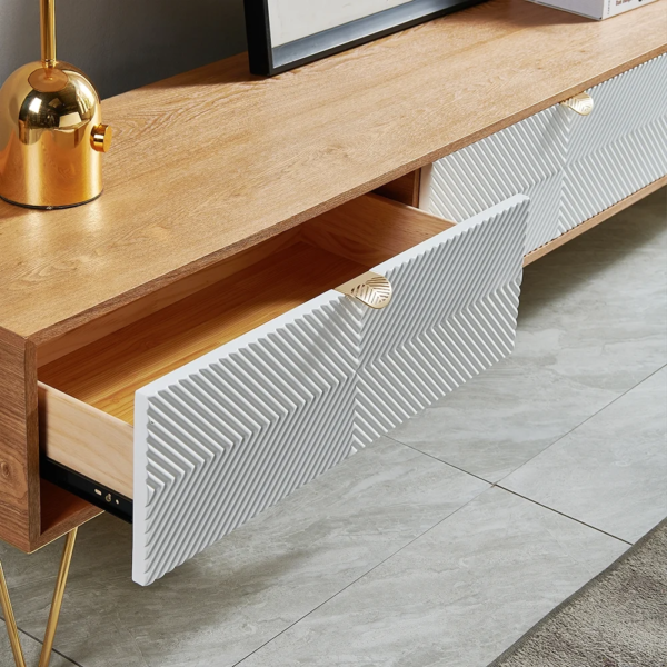 Modanio Modern Nordic Wood TV Console With Fluted Design with 3 Drawers - Modanio