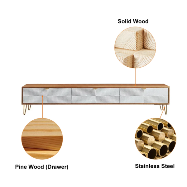 Modanio Modern Nordic Wood TV Console With Fluted Design with 3 Drawers - Modanio