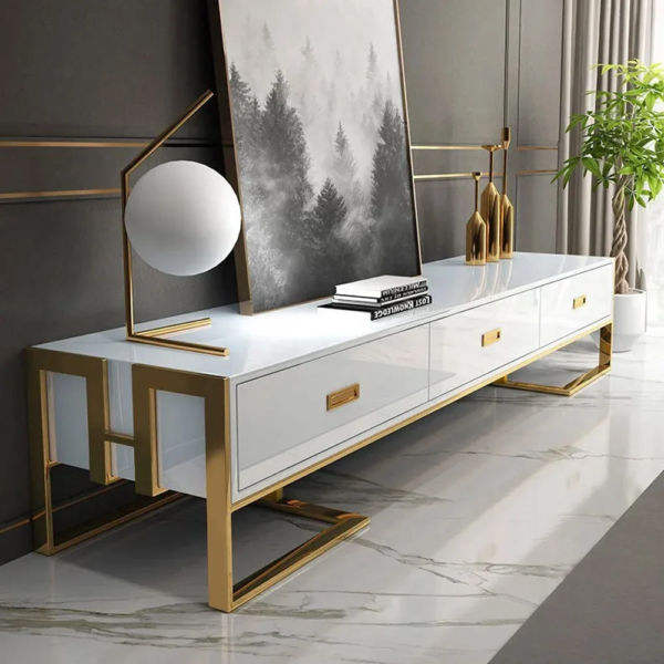 Modanio Modern Jocise White and Gold TV Console With 3 Drawers - Modanio