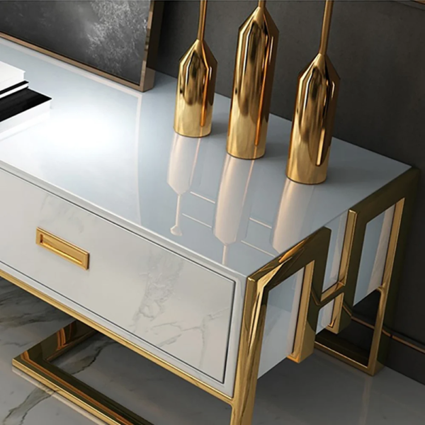 Modanio Modern Jocise White and Gold TV Console With 3 Drawers - Modanio