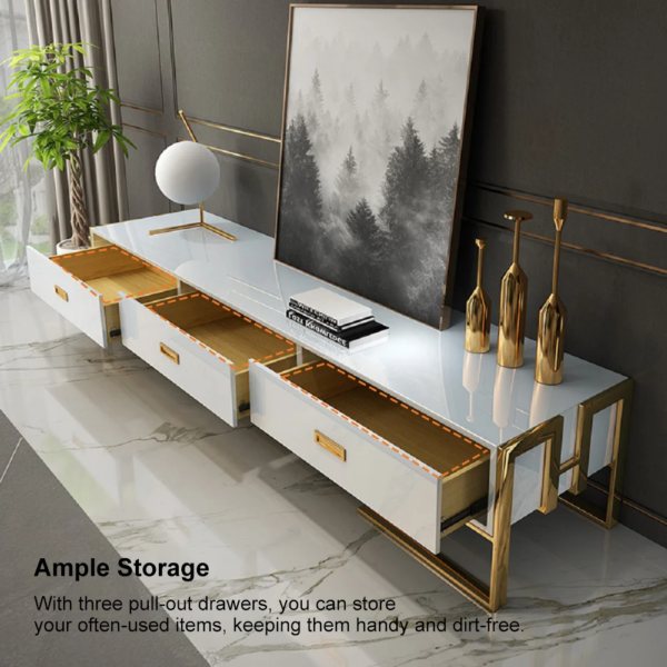 Modanio Modern Jocise White and Gold TV Console With 3 Drawers - Modanio