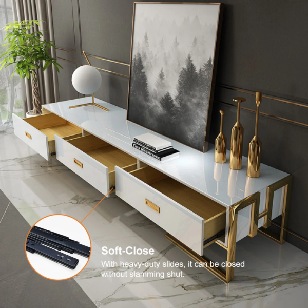 Modanio Modern Jocise White and Gold TV Console With 3 Drawers - Modanio