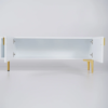 Modanio Mid-Century White Wood TV Console in Gold with 3 Shelves, 2 Drawers, 2 Doors - Modanio
