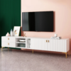 Modanio Mid-Century White Wood TV Console in Gold with 3 Shelves, 2 Drawers, 2 Doors - Modanio
