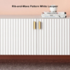 Modanio Mid-Century White Wood TV Console in Gold with 3 Shelves, 2 Drawers, 2 Doors - Modanio