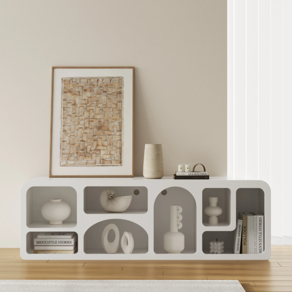 Modanio Codiys Art Deco Bookshelf Wood TV Console in White - Modanio