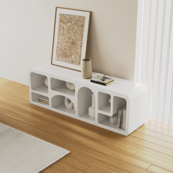 Modanio Codiys Art Deco Bookshelf Wood TV Console in White - Modanio