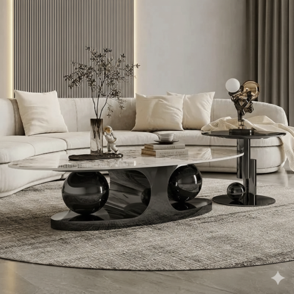 Modanio Celestial Balls Coffee Table With Gold Finish and Marble Top