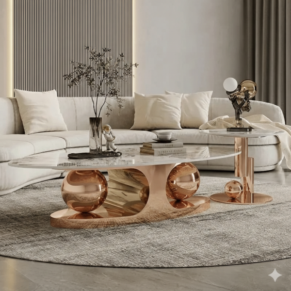 Modanio Celestial Balls Coffee Table With Gold Finish and Marble Top