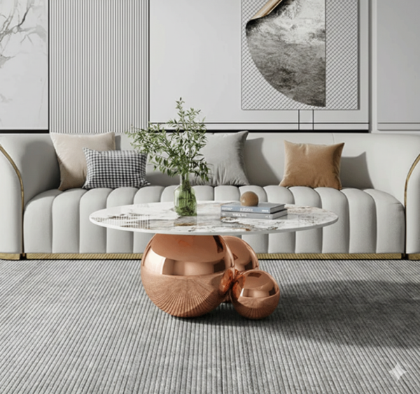 Modanio Circa Round Coffee Table with Black Finish and Marble Top