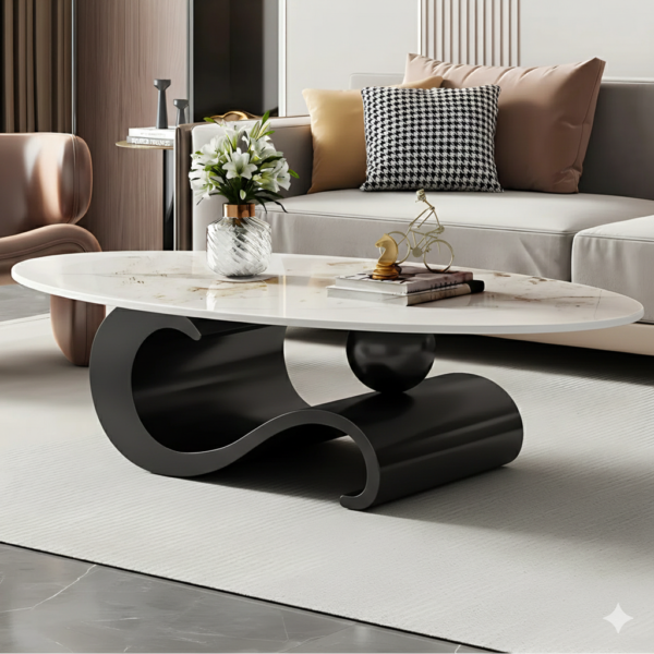 Modanio Nova Oval Coffee Table with PVD Gold Finish And Marble Top