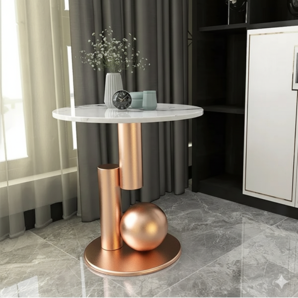 Modanio Round Black Side Table, Modern Style End Table Marble Nightstand SS Frame for Small Space Living Room Bedroom
