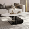 Modanio Vertex Marble Top Coffee Table – Oval Centre Table with Premium Gold Stainless-Steel Base