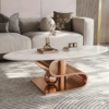 Modanio Vertex Marble Top Coffee Table – Oval Centre Table with Premium Gold Stainless-Steel Base
