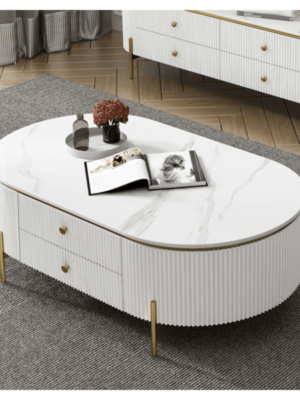 White Oval Storage Coffee Table